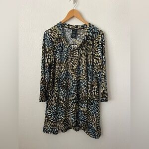 Premise Women's 3/4 Sleeve Tunic Top Green Detail Mosaic Detail Print